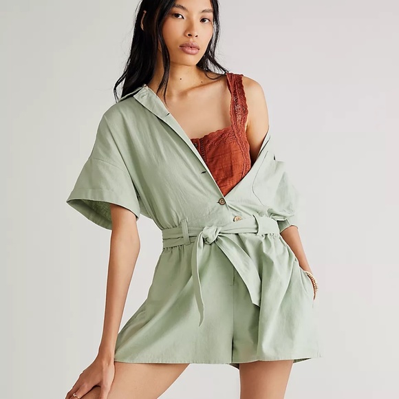 Free People Pants - NWT Free People No Plans Romper Endless Summer Mermaids Tale Spring green pastel